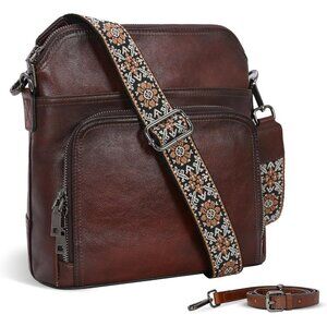Women Coffee Leather Imported Zipper Purse Crossbody Shoulder Bag
